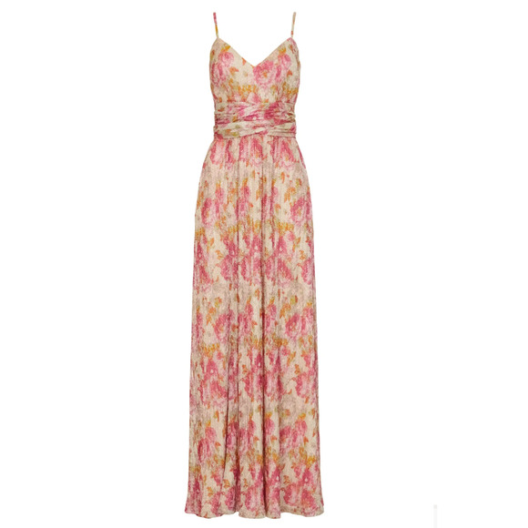 Dress the Population Floral Plisse Maxi Dress XS Metallic Goddess Slip Gown $268 - Picture 10 of 15